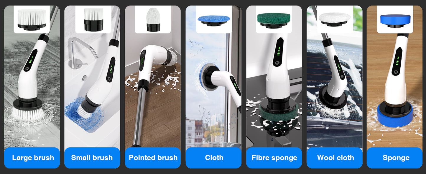 Electric Spin Scrubber - Cordless Power Cleaning Brush with 8 Replaceable Heads