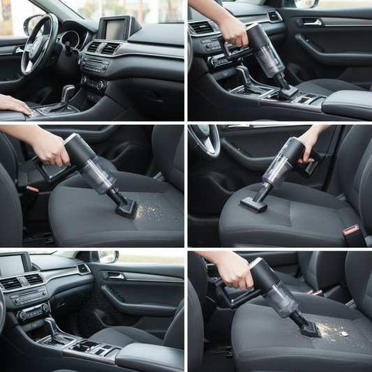 Vacuum in use cleaning car interior