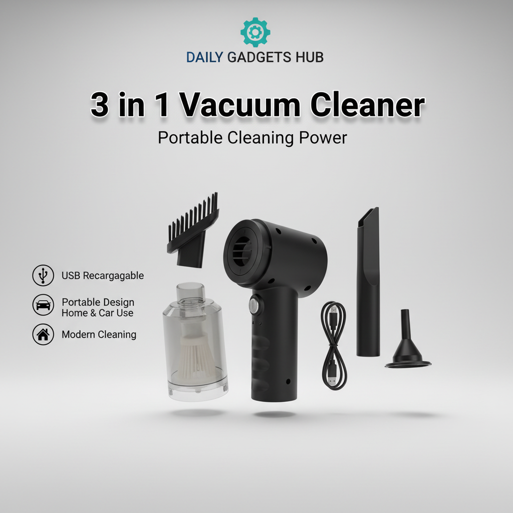 3 in 1 Vacuum Cleaner with DAILY GADGETS HUB branding