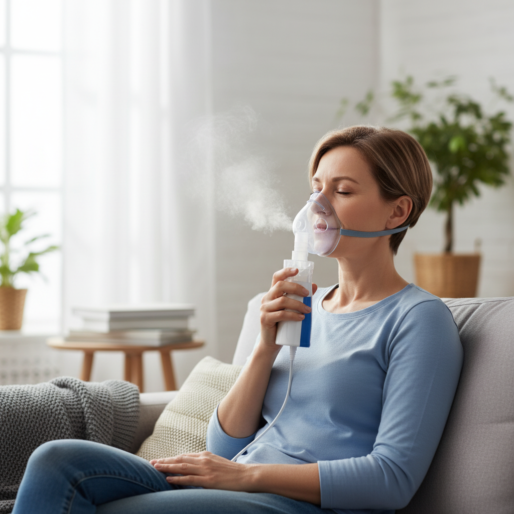 Adult using nebulizer at home