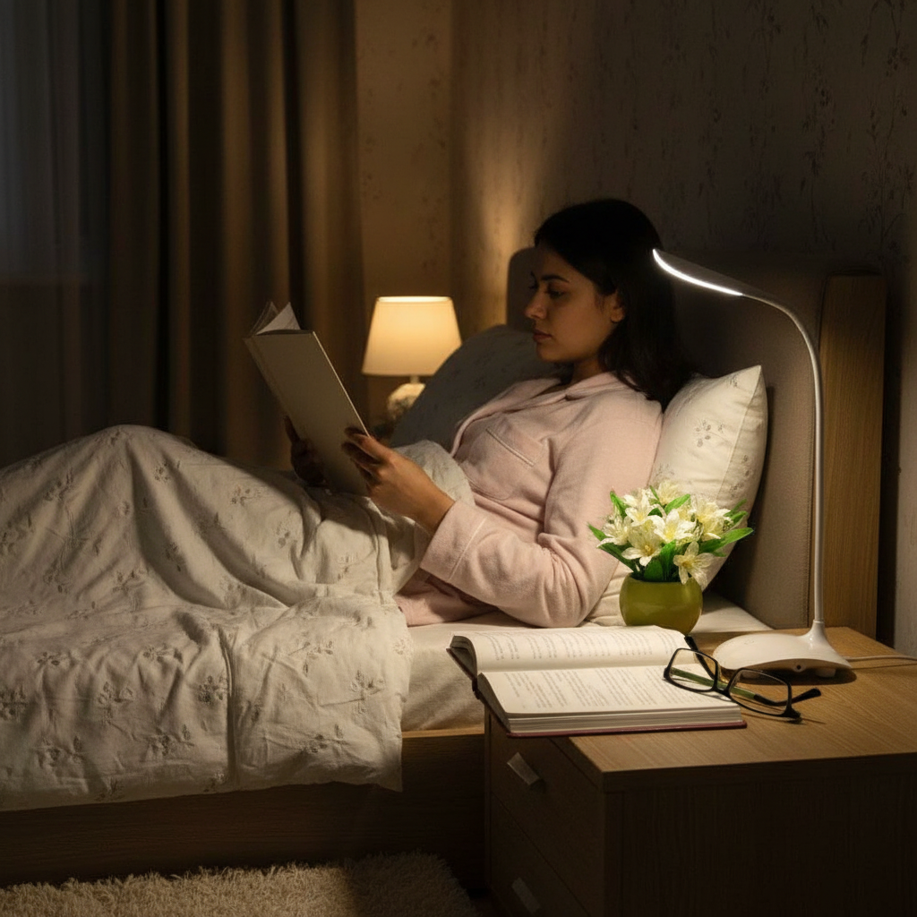 Bedside reading with lamp