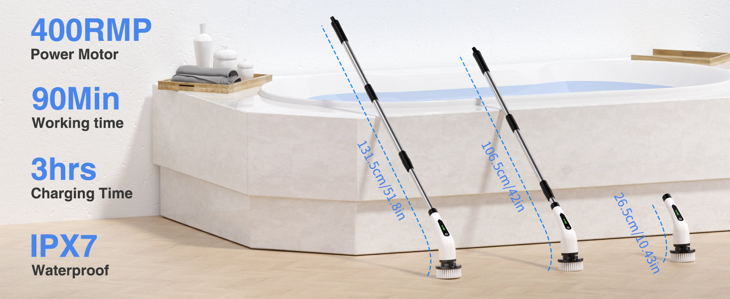 Electric Spin Scrubber - Cordless Power Cleaning Brush with 8 Replaceable Heads