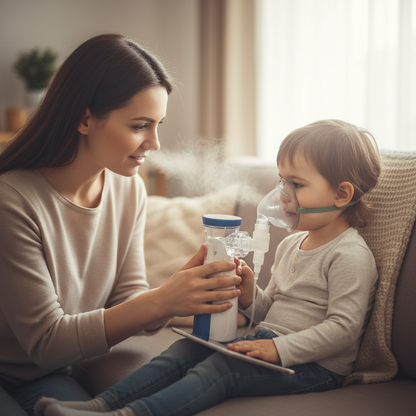 Child using nebulizer with parent