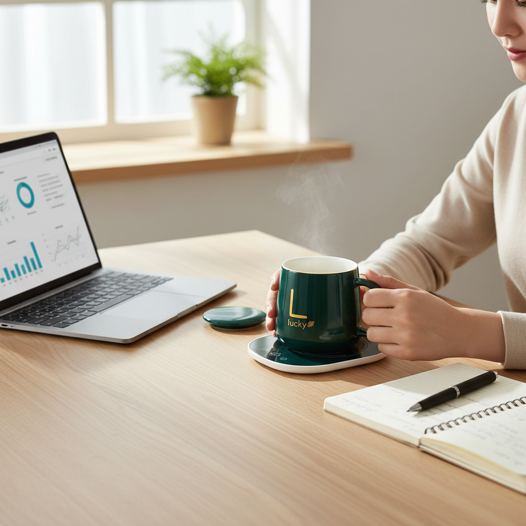 Coffee mug in use on office desk