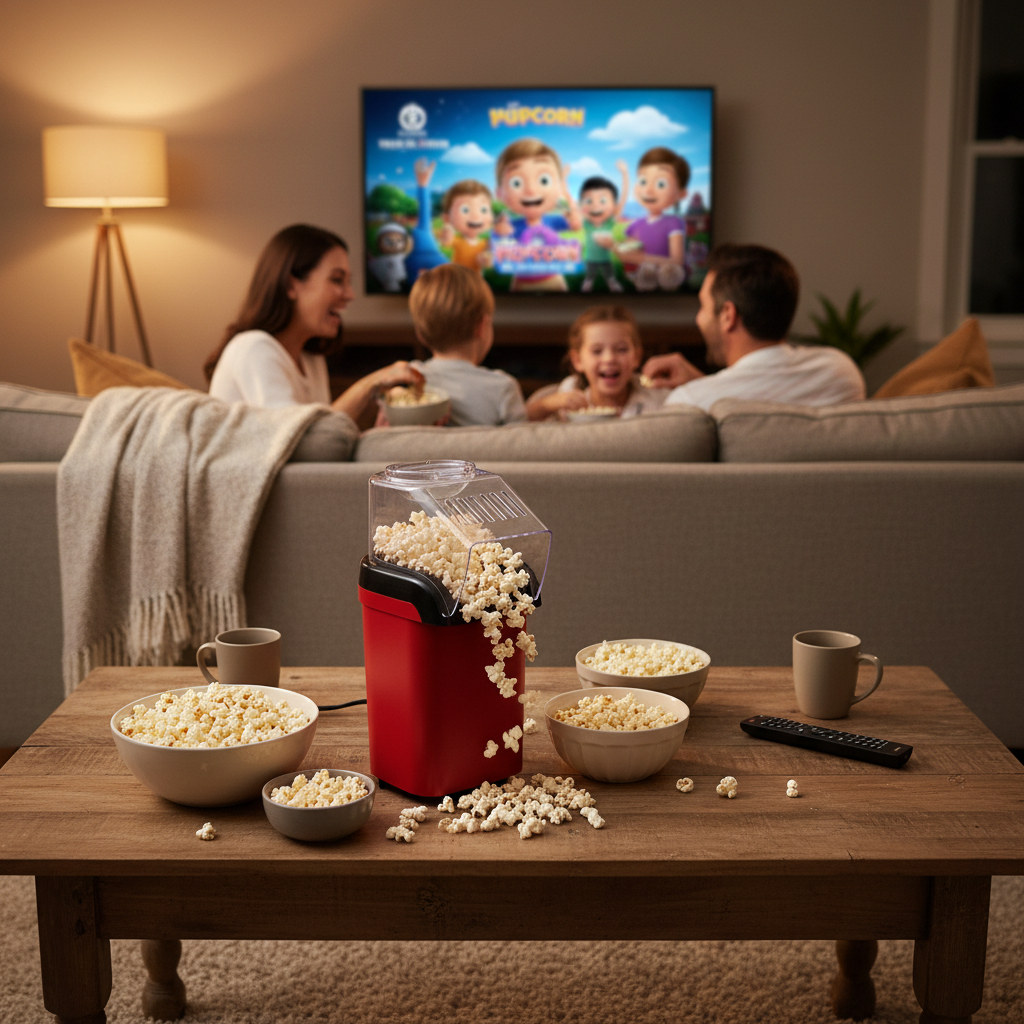 Family movie night with popcorn maker