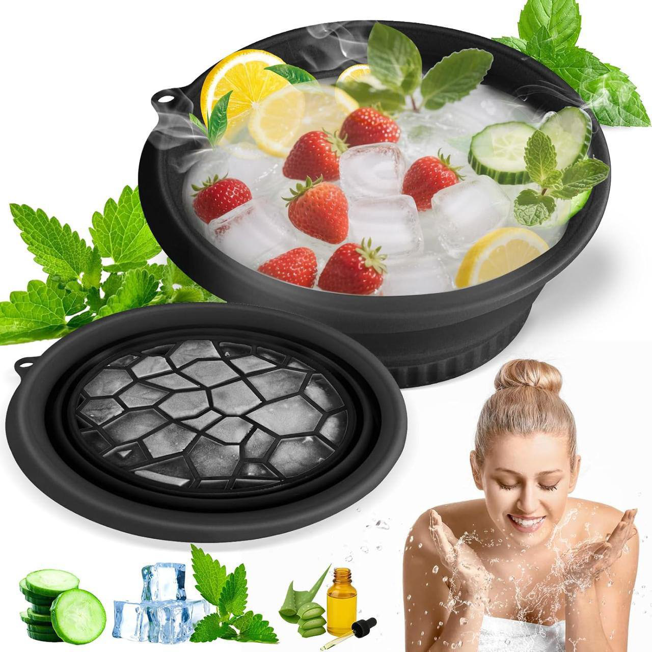 Collapsible Silicone Ice Bucket with Lid - Portable Ice Bath Tub for Facial Spa & Drinks