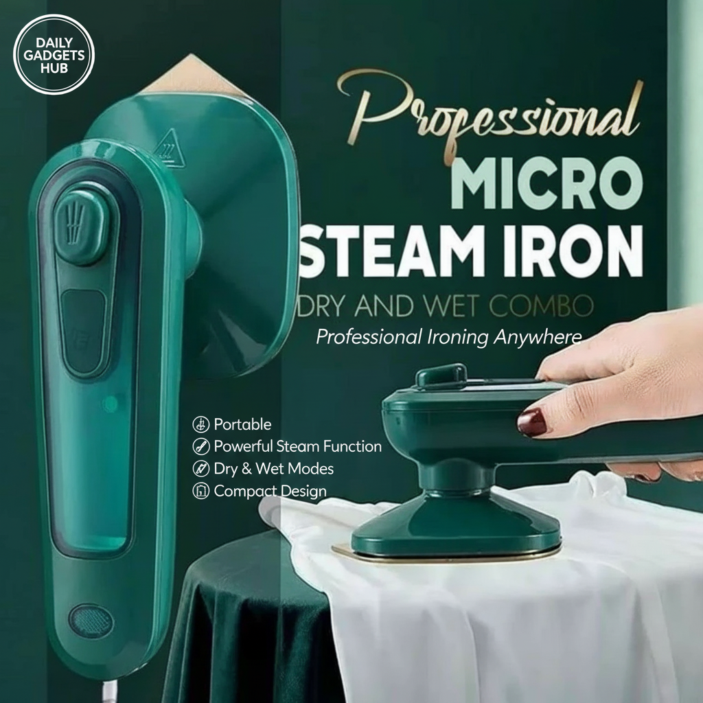 Micro Steam Iron with DAILY GADGETS HUB branding