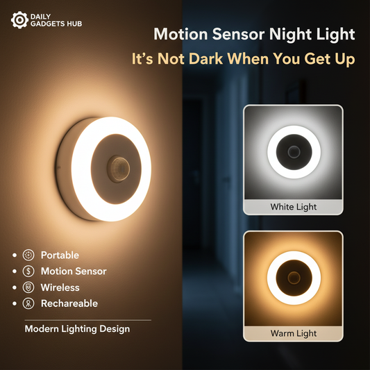 Motion Sensor Night Light with DAILY GADGETS HUB branding