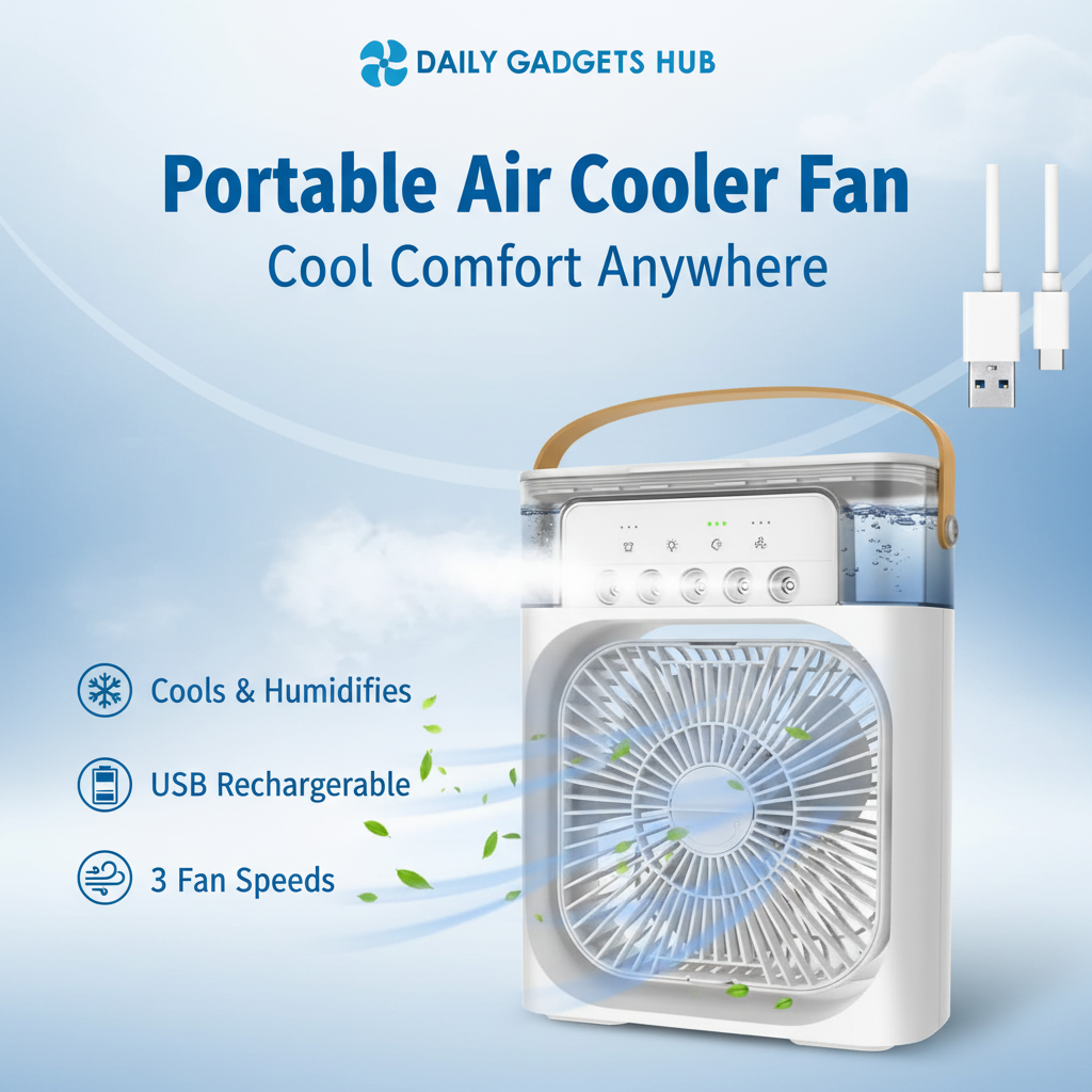 Portable Air Cooler Fan with DAILY GADGETS HUB branding