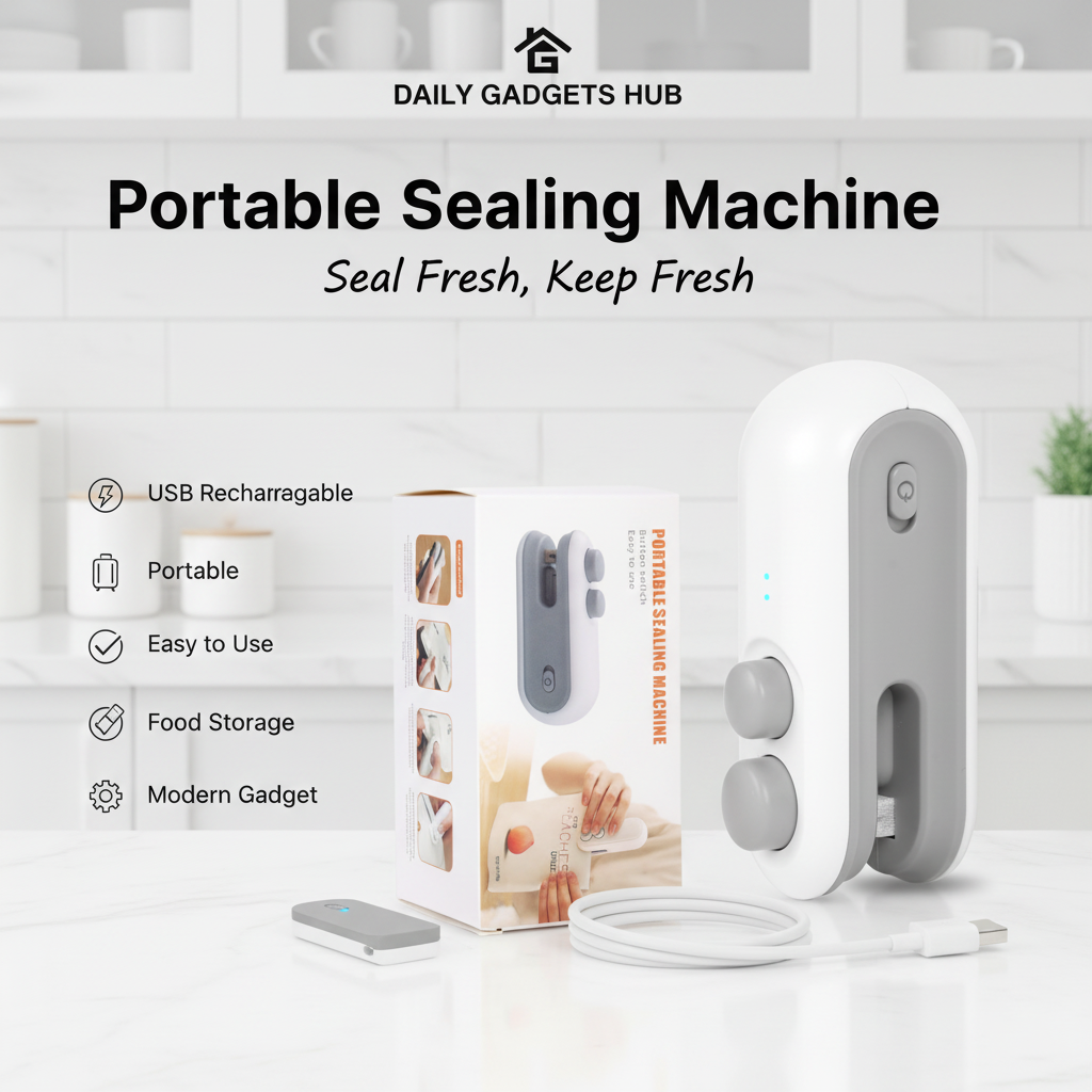 Portable Sealing Machine with DAILY GADGETS HUB branding