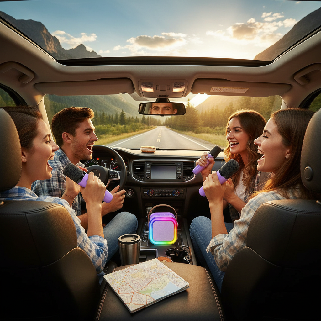 Road trip with karaoke speaker