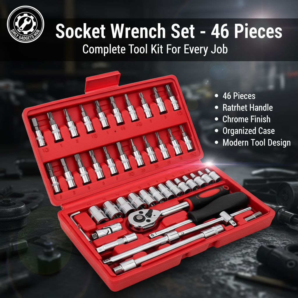 Socket Wrench Set with DAILY GADGETS HUB branding
